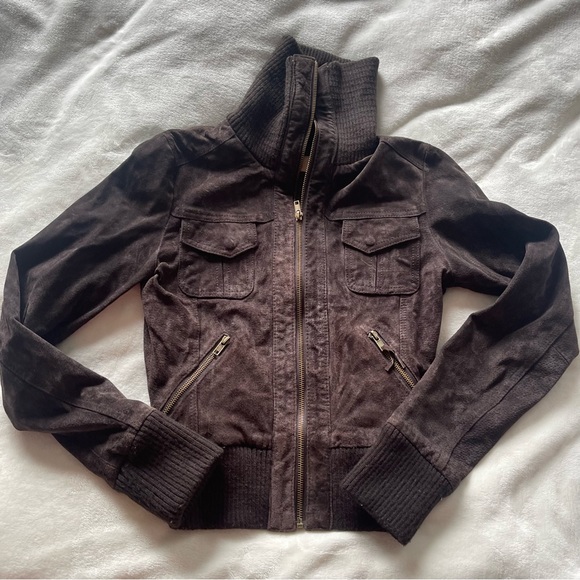 Vegan Suede Brown Bomber Jacket - Picture 7 of 7
